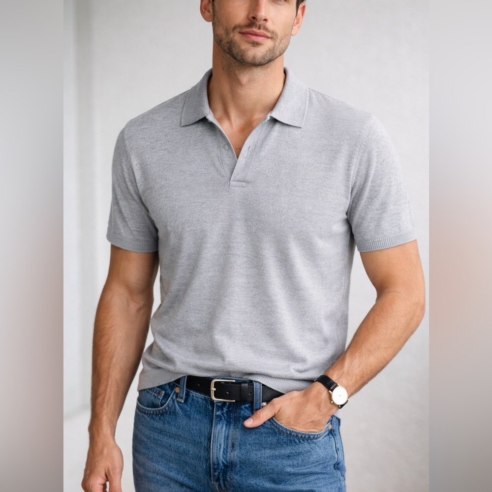 COS Silk Blend Knit Polo Grey Men’s S